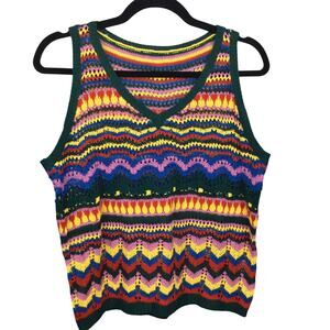 Rainbowcore Multicolor Crochet Pullover Knit Grannycore V-neck Vest Women's M